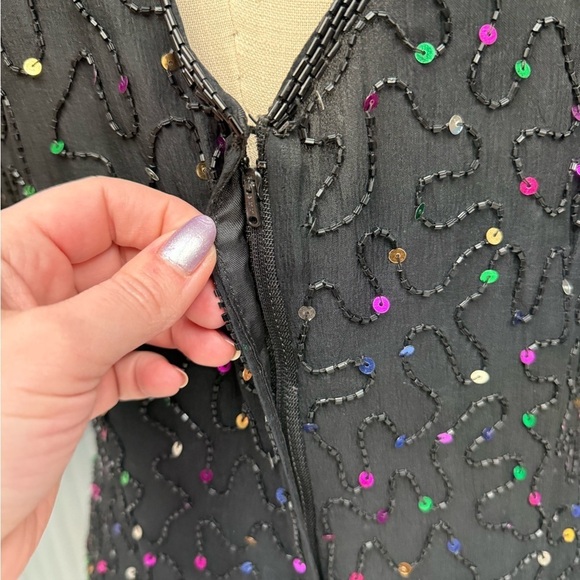 Vintage Stenay Black Beaded Sequin Silk Dress Size 10 NWT Deadstock Formal Party - Picture 9 of 15